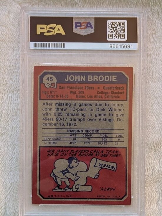 O1 1973 TRADE CARD John Brodie Authentic Auto - Picture 3 of 4